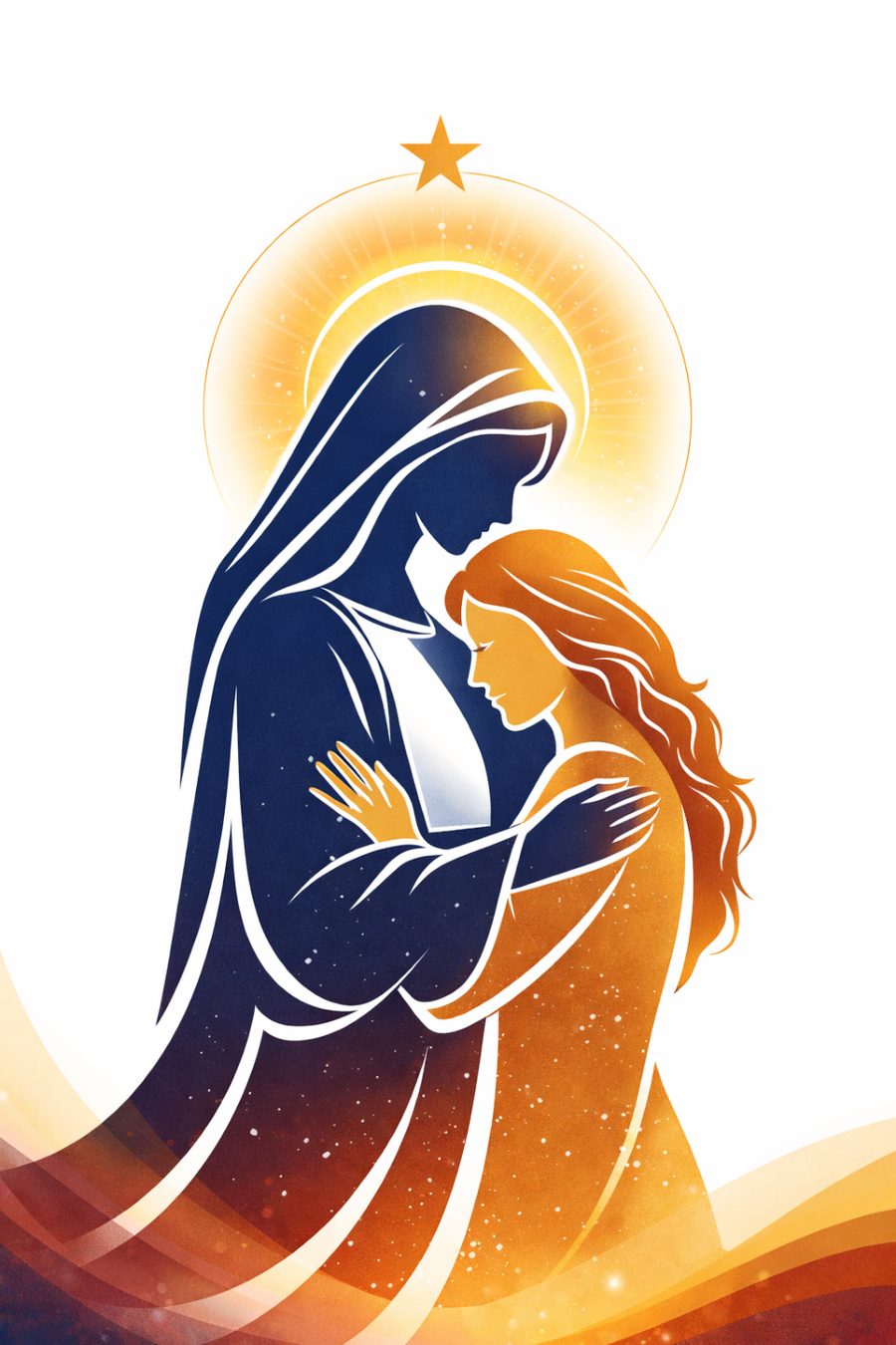 Ilustración pastoral del ministerio Mujeres de Alabanza, inspirada en María