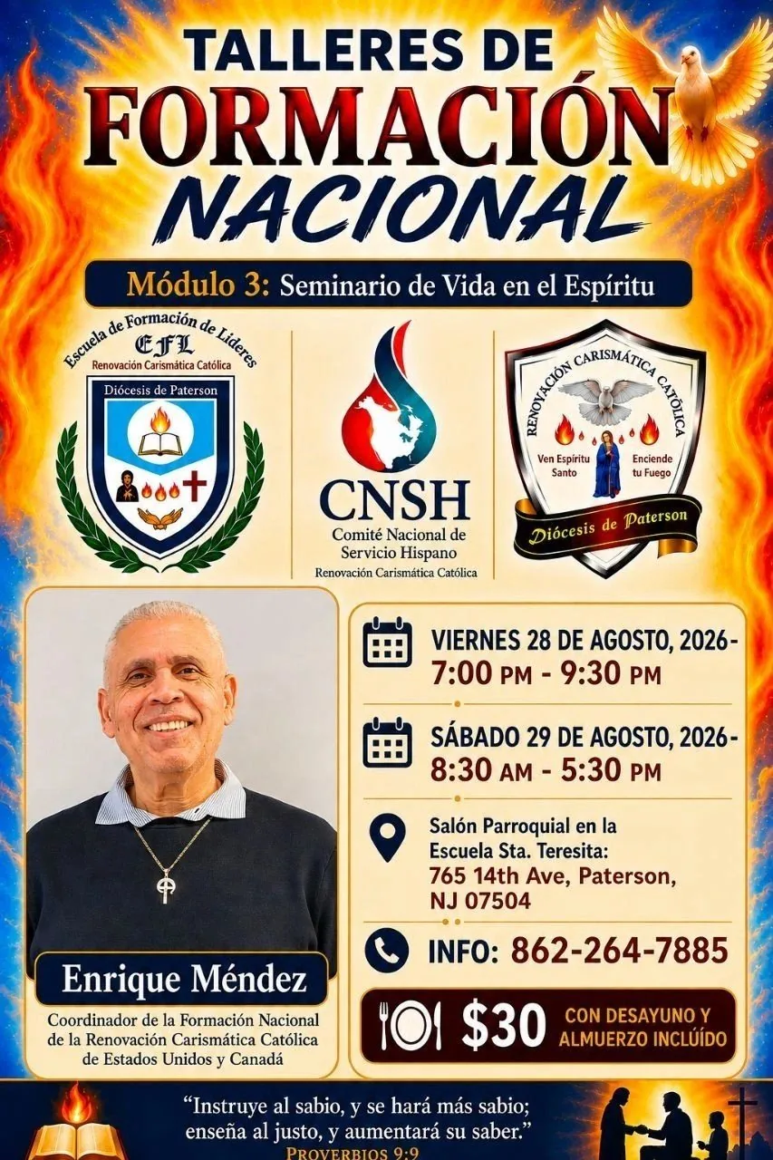 Flyer Módulo 3: Seminario de Vida en el Espíritu — Talleres de Formación Nacional, RCC Paterson NJ